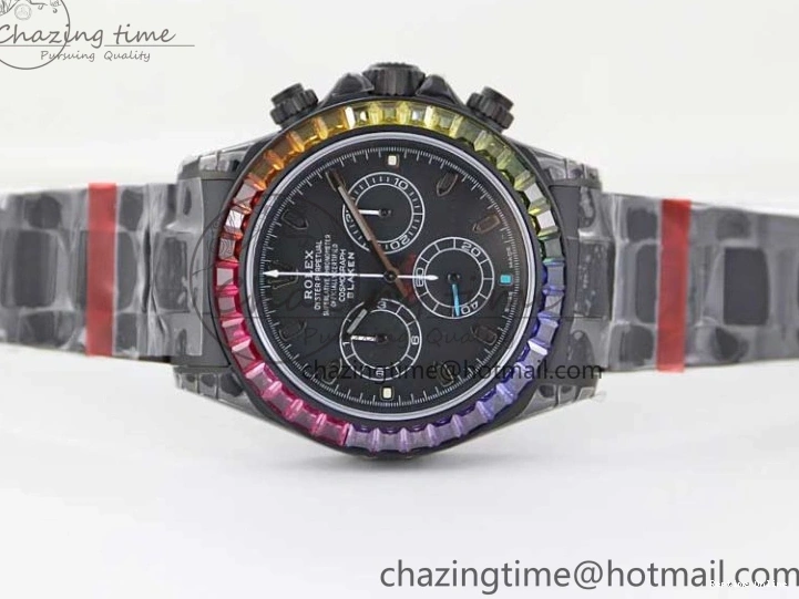 0515 Functional Daytona All Black PVD TWF Best Edition Rainbow Diamonds Bezel Black Dial on PVD Bracelet A 2449